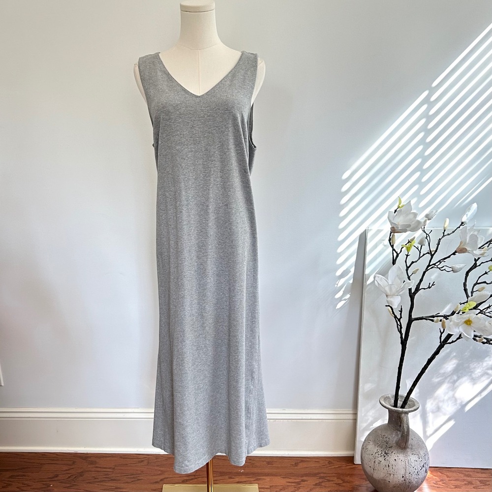 J Jill Perfect Pima Sleeveless Maxi Dress 1X V Neck Stretch Lagenlook Minimalist